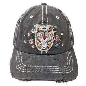 Owl Logo Strapback Baseball Cap Gray OS Adjustable Distressed 4350 District